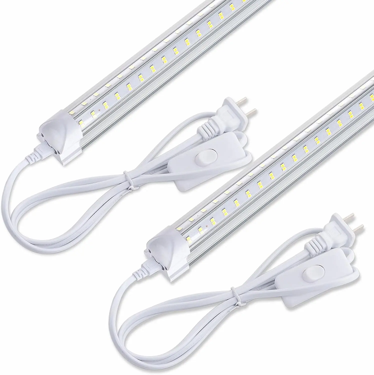 2-Pack 2FT LED Shop Lights (2pcs LED Tubes), 25W 3100lm 6500K Super Bright Aluminum V-Shape Linkable Fixtures, 270-Degree Adjustability, 12in Serial Connector, 11.8in Hardwire Power Cord, Plug-and-Play Under Cabinet/Workbench Lights (Includes Screws)