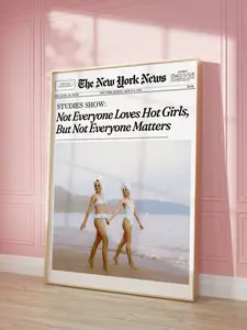 Trendy NewsPaper Print, New York News Wall Art, Hot Girls | That Girl Vintage Bar Cart, It Girl Dorm Retro Wall Art | Instant Download, poster no framed