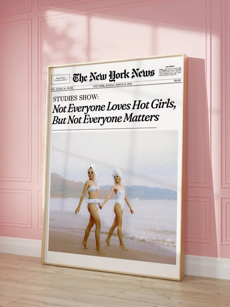 Trendy NewsPaper Print, New York News Wall Art, Hot Girls | That Girl Vintage Bar Cart, It Girl Dorm Retro Wall Art | Instant Download, poster no framed