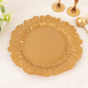 10 Pack Economy Reef Plastic Charger Plates – 13" Gold Dinner Plate Chargers for Weddings, Parties & Catering