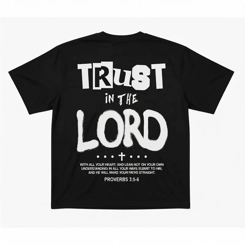 Trust in the Lord Shirt Jesus Paid Random Christian T Shirts Vintage I Love Jesus Menswear Top Cotton Polyester Streetwear Shortsleeve Round Neck Casual Black