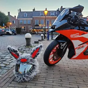 Funny Gray Rabbit Helmet Cover with Long Hair Plush Full Face Protection for Stylish Motorcycle Riders Unique Playful Design Comfortable Plush Material Versatile Use Ideal Gift