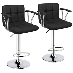 Bar Stools Set of 2, Armrest Adjustable Swivel Barstools with Back, Double Needle PU Leather Counter Height Chairs for Kitchen lsland