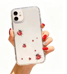 Adorable Ladybug-Themed Transparent Smartphone Casing, Handheld Cellphone Accessories for iPhone 11, 12 Pro Max, 13, 14, 15, 16, 16E, XR – Ideal Birthday Gift for Women