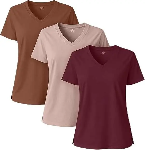 LUX DECOR Women’s Soft & Stretchy Casual V-Neck T-Shirts with Side Slits - Lightweight & Breathable Casual Top for Girls