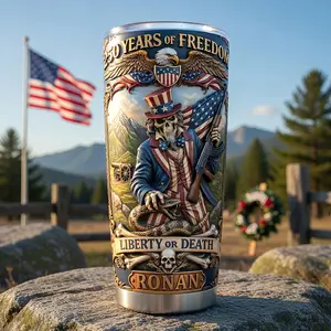 Personalized Liberty Or Death Tumbler 2D Printed 3D Effect Patriotic Eagle Skull Design For US Military Veterans America 250th Anniversary Celebration Independence Day Keepsake Gift Idea