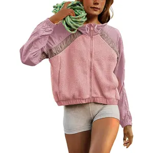 Sports & Outdoors APAFES Womens Fleece Jacket Zip Up Long Sleeve Patchwork Fall Winter Sherpa Coats Activewear