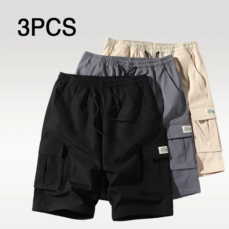 Holiday Deal 2PCS Men's Work Shorts with Large Pockets, Lightweight Breathable Sweat-wicking Fabric, High Elasticity Drawstring Waistband, Suitable for Home, Travel, Outdoor Sports, Commuting Menswear Beige Plain