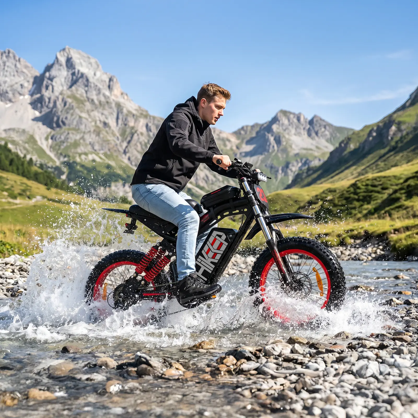 HIKEEP MA-S Adult Off-Road Electric Dirt Bike with 3000W Peak Motor, 52V 40Ah Battery, Full Suspension, Dual Brakes for Mountain Biking & Off-roading, Large, Trail Riding, 53Kg, Dirt Bike Look