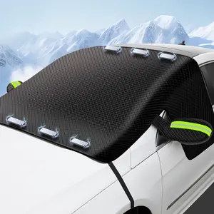 Winter Car Snow Shield Magnetic Thickened Half-Cover Car Cover Anti-Frost Snow Cover Front Windshield Snow Shield with Reflective Strips for Enhanced Visibility