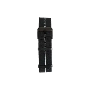Nato Nylon Black & White Dark Buckle Elastic Strap