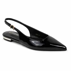 BERNESS Fabia Patent Leather Pointed Slingback Flats for Women Smooth Glossy Upper Adjustable Strap Low Profile Sole Office & Dressy Occasions Girl Footwear Walking Shoes