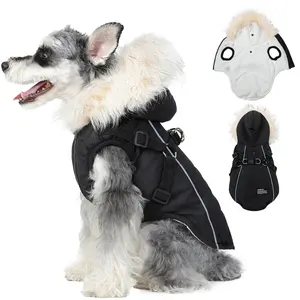 PINA Dog Winter Coat, Dog Winter Jacket with Waterproof Fabric, Warm Dog Coat with Faux Fur Hood, Dog Winter Vest with Reflective Strap for Small Medium Large Dogs