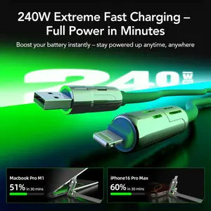 I 4-in-1 Multi 240W Fast Charging Cable with USB A Type C Lightning for iPhone17&Samsung Laptops Charger