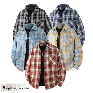 Oversized men’s plaid flannel shirt, relaxed fit casual button-up shirts for men, soft breathable fabric