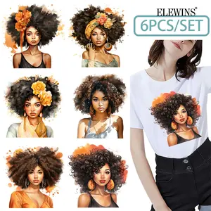 6 Sheets African Girl Gold Foil DTF Transfer for Tshirt Hoodie Jeans Backpack Pillow Machine Washable Reusable Heat Transfer Vinyl for Men Women
