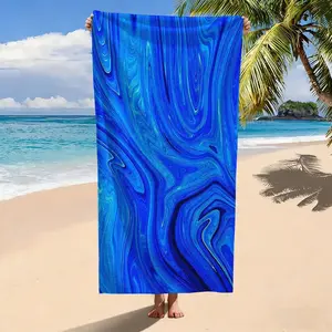 Blue Marble Swirl Print Beach Towel, Microfiber Quick Dry Sand Free Oversized Bath Towel, Absorbent Soft Swim Towel for Summer Vacation, Pool, Beach, Holiday, Travel, Gift for Men Women