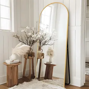 Arched Full Length Mirror with Stand 64"x 25" Gold Full Body Mirror Aluminum Alloy Frame Floor Mirror Free Standing Mirror Wall-Mounted for Bedroom Living Room Dressing Room