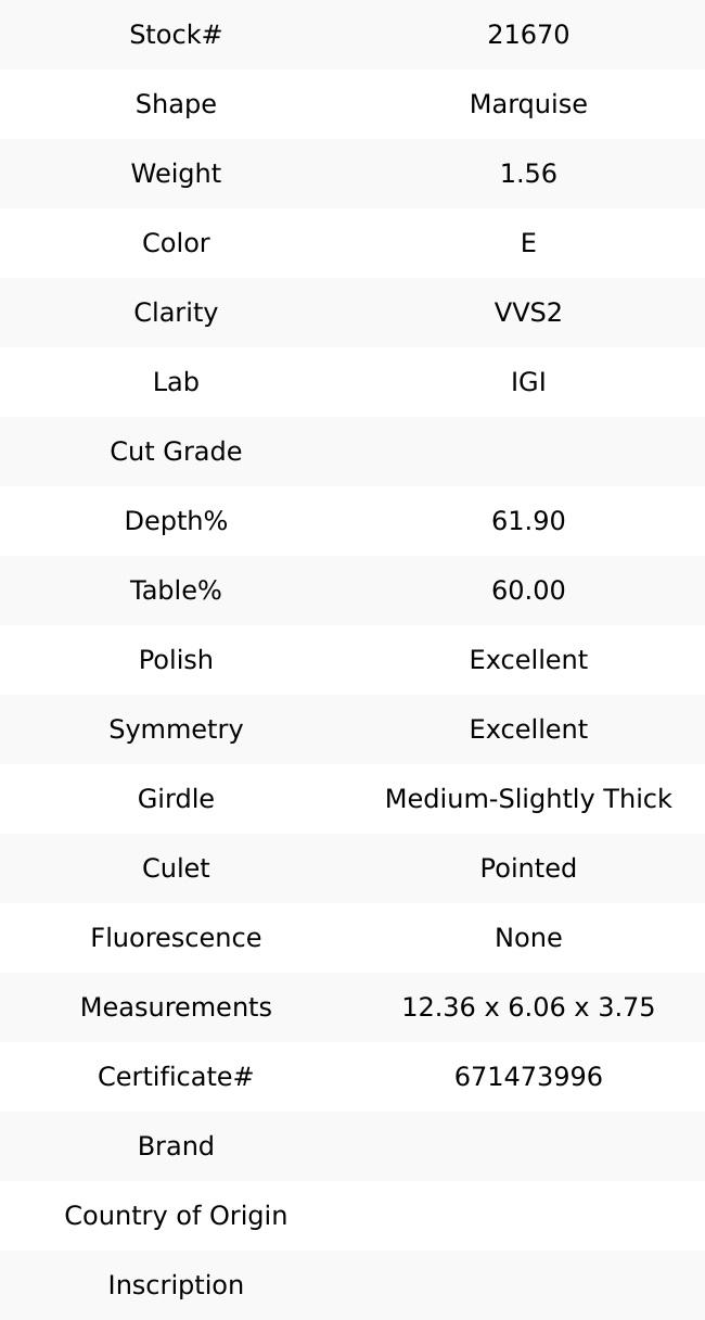 1.56 ct E VVS2 Marquise