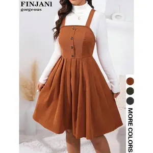 Women's Brown Corduroy Pinafore Dress ?C Sleeveless & Fitted Womenswear, Casual Style with Solid Color, Crafted from Woven Fabric for a Minimalist Look Medium Basic dresses women elegantoutfits