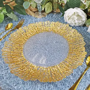 13" Clear Gold Reef Glass Charger Plates (8pcs)