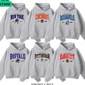 Vintage All Team Football Mascot Hoodie Sport Grey, Throwback Est. Year Graphic Pullover, Spirit Football Apparel, Game Day Outfit, Unisex 2P