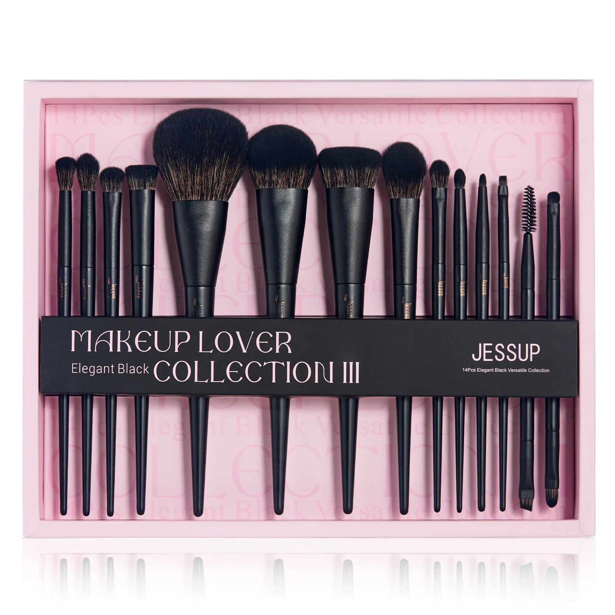 Jessup Makeup Brushes Set 14 Pcs Soft Bristles Makeup Brushes Kit Vegan Synthetic Foundation Eyeshadow Bronzer Brush with Gift Box, Elegant Black T336-G
