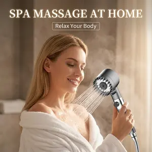 Multi-Function Massage Shower Head, Handheld High-Pressure Shower Head, Pressure Showerhead, 3 Modes, 3-In-1 Detachable, 59 Inch Hose, No Drilling Mount