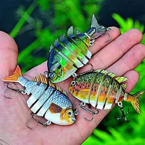 Artificial Fishing Lure, 3 Counts 6-section Multi Jointed Fishing Lure with Hook, Lifelike Fishing Bait, Fishing Tackle, Outdoor Fishing Accessories, Fishing Gear