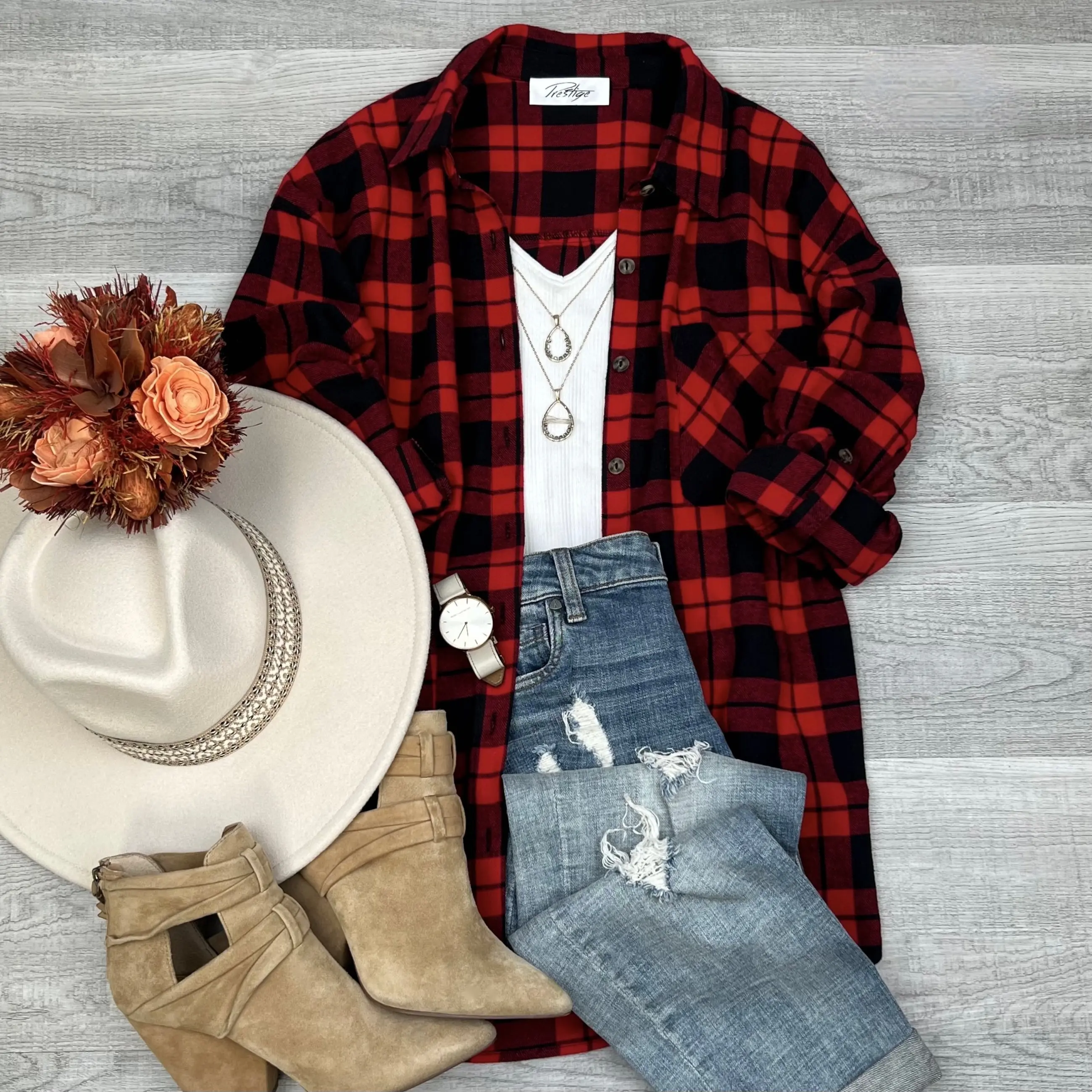 Everyday Casual Oversized Long Sleeve Flannel | Red/Black