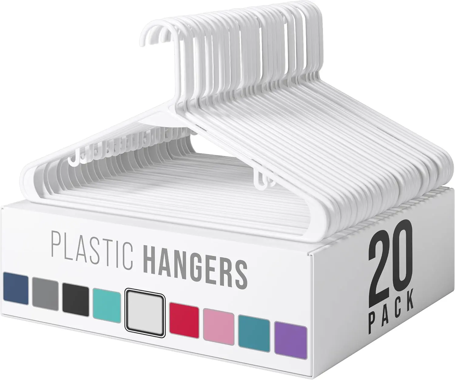 Plastic Hangers 20 Pack White - Clothes Hangers - Makes The Perfect Coat Hanger and General Space Saving Hangers for Closet and New Apartment Essentials - Percheros Ganchos para Colgar Ropa Hangars