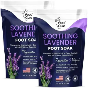 Foot Cure Soothing Lavender Foot Soak with Epsom Salt – Softens Calluses & Refreshes Tired Feet – Spa Pedicure at Home – 16oz Pack