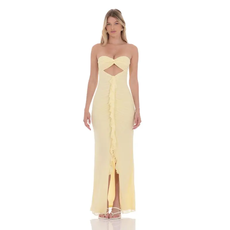 long ruffle dress in yellow lucy in the sky - TikTok Shop