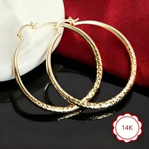 14K Gold Filled Textured Hoop Earrings, 37mm Large Diamond-Cut Hoop Earrings, Hypoallergenic Lightweight Everyday Hoops, Tarnish Resistant Classic Statement Jewelry for Women
