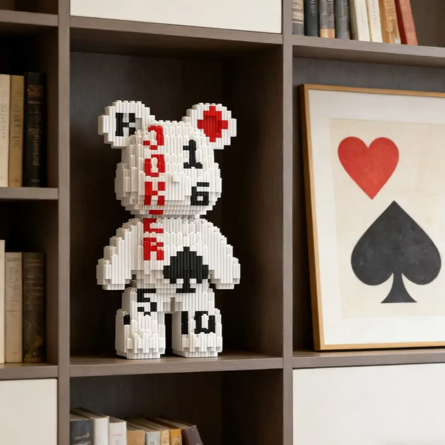 Heart Bear 3D Puzzle Building Blocks Decoration, Bookshelf Home Office Cabinet Decor, Party Living Room TV Stand Display Gift, Building Block Model DIY Building Model