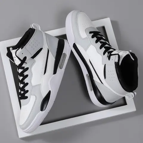 Men's Patchwork Lace Up High Top Sneakers, Casual Comfortable Breathable Fashionable Sports Shoes, Male All-match Round Toe Basketball Shoes, Stylish Basketball Shoes for Daily Wear, Athletic Shoes