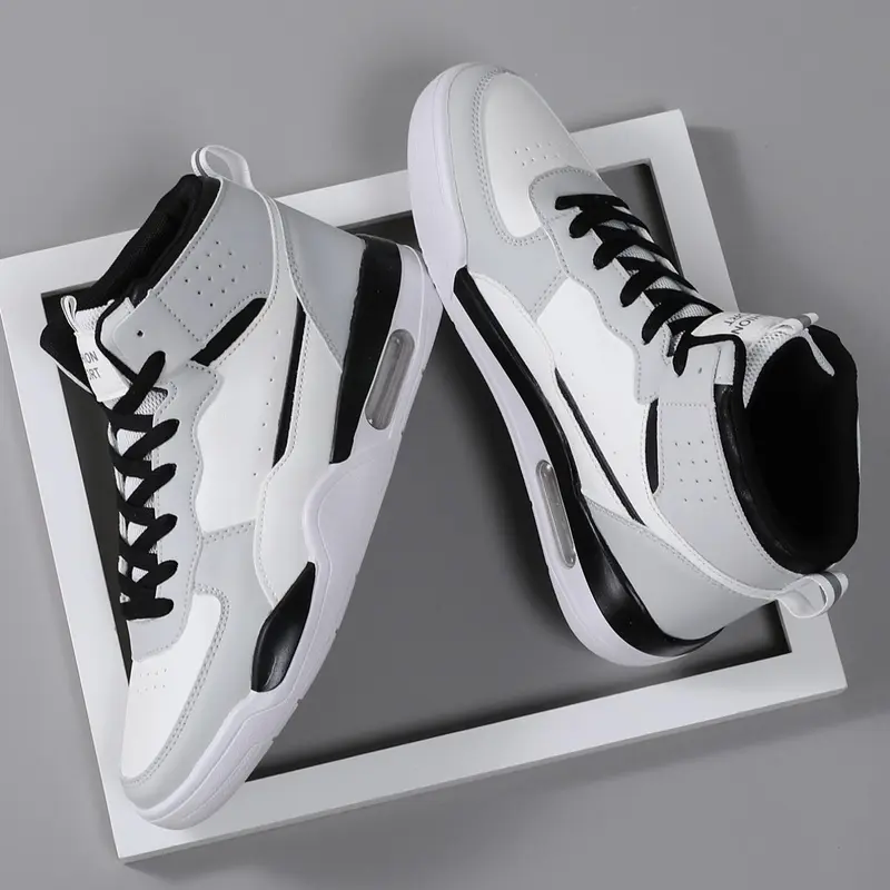 Men's Patchwork Lace Up High Top Sneakers, Casual Comfortable Breathable Fashionable Sports Shoes, Male All-match Round Toe Basketball Shoes, Stylish Basketball Shoes for Daily Wear, Athletic Shoes