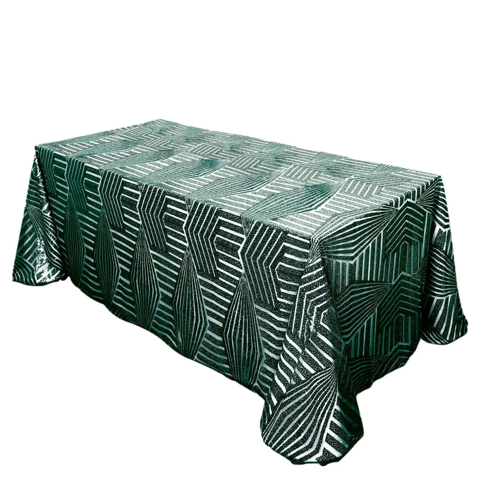 Sequin Rectangle Tablecloth, 90"x132" Hunter Emerald Green Seamless Diamond Cover for Baby Showers, Anniversary Parties