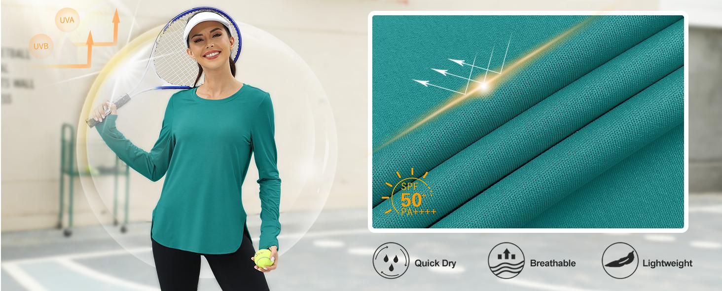 KevaMolly Workout Tops for Women Long Sleeve UPF 50+ UV Protection Sun Shirt Lightweight Quick Dry Rash Guard Hiking Shirts