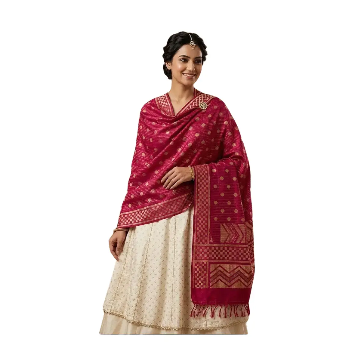 SWL-12 Fuchsia Pink Zari Shawl/Dupatta