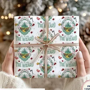Wicked Christmas Wrapping Paper, Birthday Gift Wrap Glinda Elphaba Witches Of Oz Pastel Pink Bows Tiara Bubbles Magic Wand