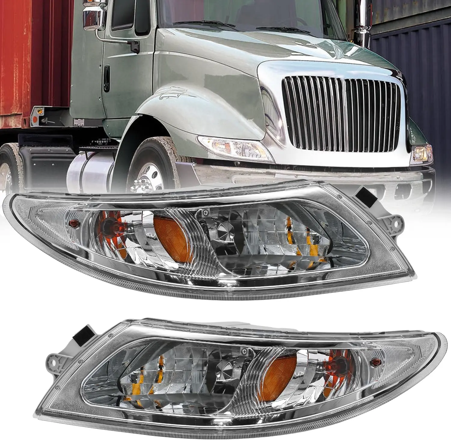 Halogen Headlight Assembly Clear Lens for 2002-2018 International Durastar 4200/4300/4400/4900, Pair / Left / Right, OE# 3561963C2 3561964C2