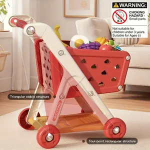 17-Piece Pretend Play Shopping Cart Set, Toddler Playset, Kitchen Supermarket Cooking Toy, Interactive Party Simulation, Birthday & Holiday Gift Idea