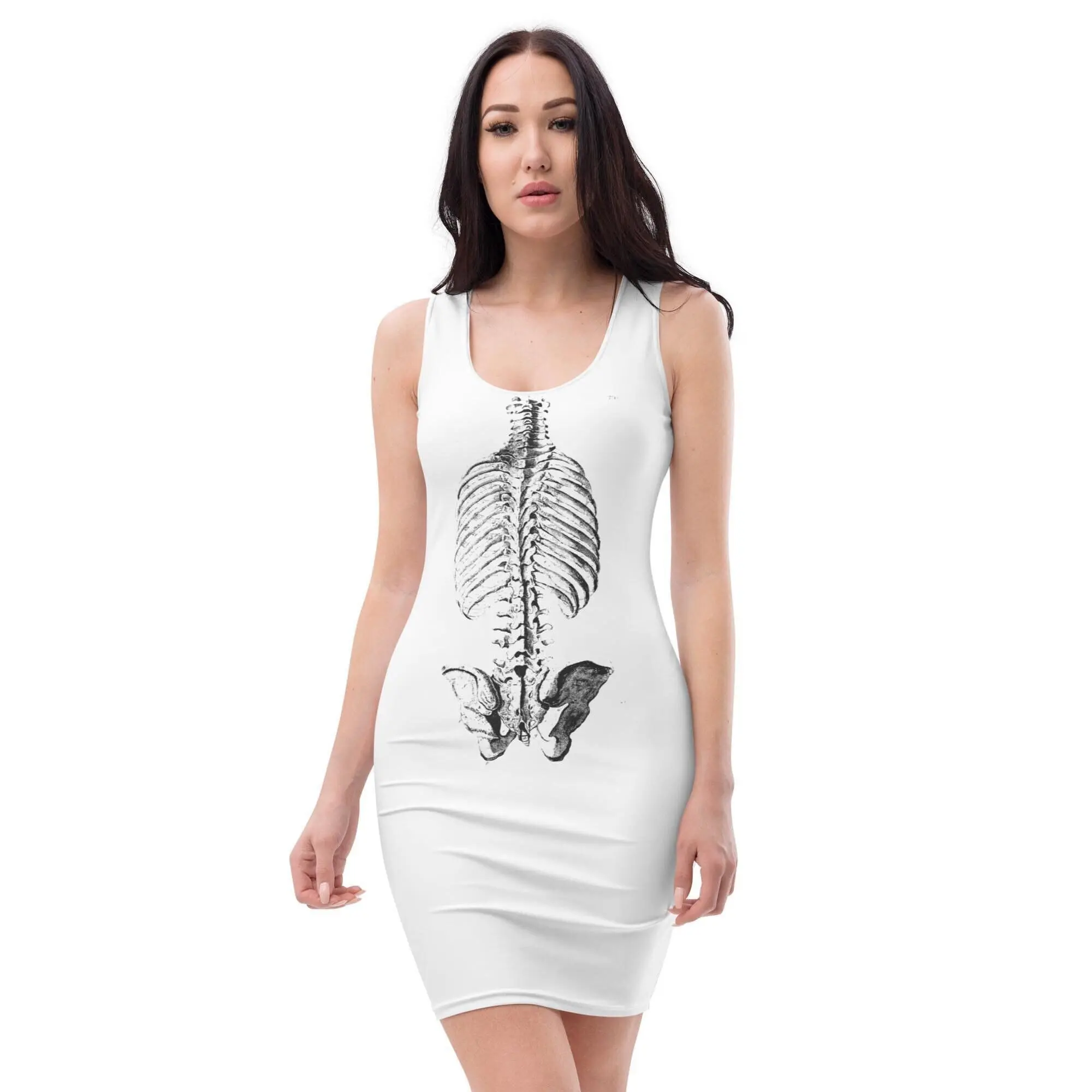 Skeleton Halloween Torso Bodycon Dress, Skull Print Dress, Spooky Costume Dress, Halloween Party Outfit