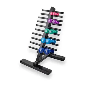 212 MAIN Vinyl-Coated Cast Iron Weights Dumbbell Set - 10-Piece Multi-Size Muscle Training Equipment with Floor Rack for Sports & Outdoor Weight Training