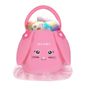 Easter Basket Plush Easter Bunny Bags Easter Basket Rabbit Buckets Easter Tote Bags Children Gift Storage Handbag Easter Basket Stuffers Pink