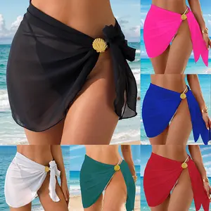 VASP Women's Sheer Chiffon Beach Cover Up Skirt, 2026 New Solid Color Side Slit Sarong with Gold Buckle, Quick Dry Swimwear Cover Up for Bikini, Flattering Resort Wear for Beach, Vacation & Pool Party sets swimsuits