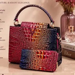 2PCS Croc Embossed Tote Bag Set for Women, Large Capacity Shoulder Handbag with Matching Wallet, Fashion Everyday Purse