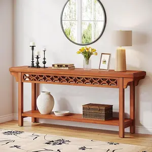 Tribesigns 70.8-Inch Solid Wood Console Entryway Table, Farmhouse Gray Sofa Table with Storage for Living Room Hallway, Classic Rectangle Design