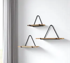 360 stand Wall Mount Floating Shelves - Set of 3 Triangle Shape Metal & Wooden Units with Wall Mount Design, Black & Brown Contemporary Accent Pieces for Home Decor, Organizing Room Spaces, Shelf, Decorative, Floating Shelf, Hanging